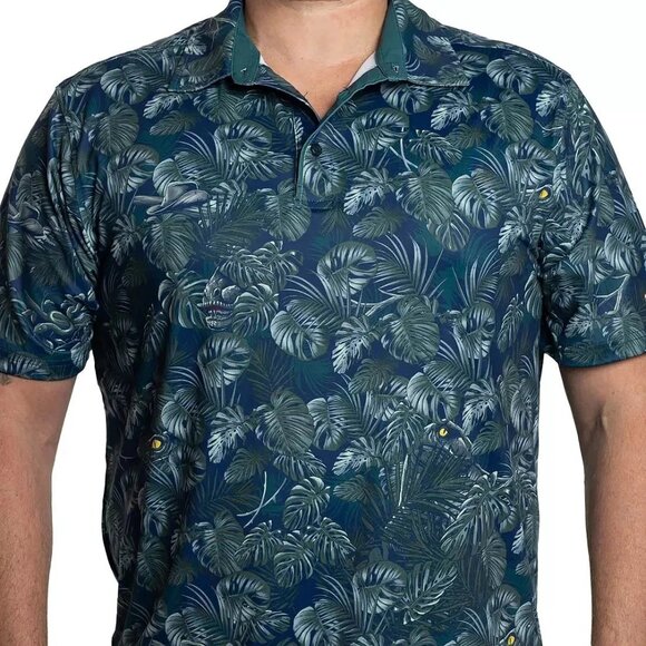 RSVLTS Jurassic Park All Day Golf Polo Men Size Large Clever Girl Aloha Dinosaur - Picture 3 of 16